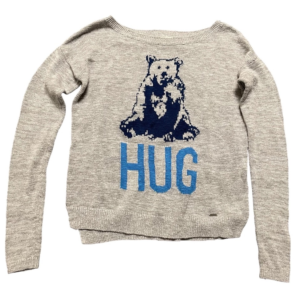 Gray Hollister bear “hug” sweater women’s size S